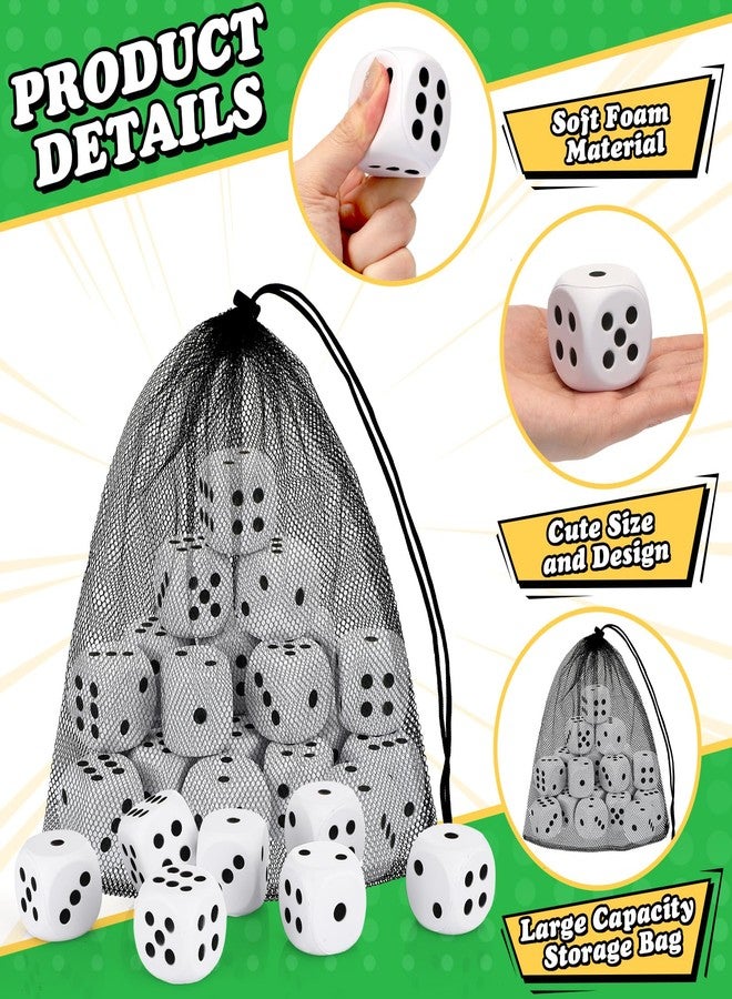 RoundFunny 48 Pcs Foam Dice Stress Ball 1.57 Inch Fake Soft Slow Dot Stress Anxiety Relief Dice Toys for Kids Adults Board Game Casino Decoration Party Toy Favors Supplies(White, Black) - Image 2